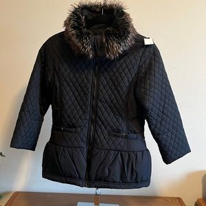 Steve Madden Black Puffer Parka with Faux Fur Collar Girls Size L (14/16) EUC